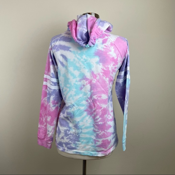 Lagaci Pink Purple Blue Tie Dye Long Sleeve Pastel Hoodie California Medium - Picture 8 of 8